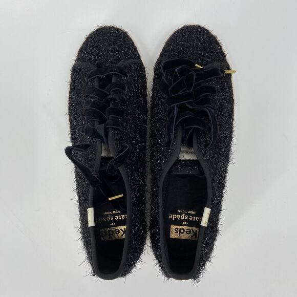 Keds x Kate Spade Canvas Sneakers Women's Size 7 Black Shimmer Lace Up Comfort - Picture 4 of 11